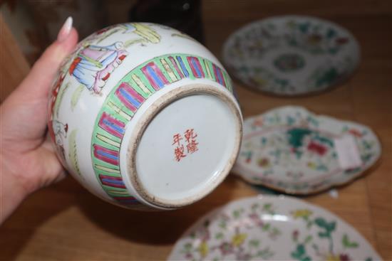 A group of Chinese porcelain, a bamboo brushpot etc